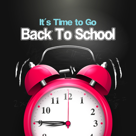 It's Time to Go Back to School. Back to school background with alarm clock on the blackboard.のイラスト素材