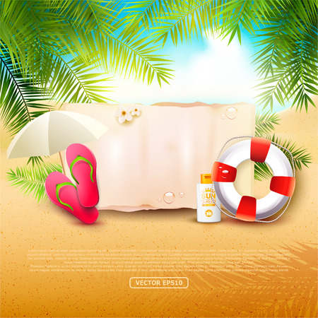 Summer time background with summer accessories and place for your messageのイラスト素材