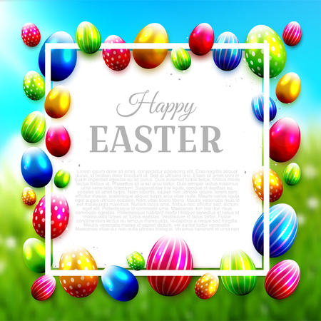 Colorful Easter background with Easter eggs and place for your textのイラスト素材