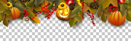 Halloween border with traditional Halloween decorations. Seamless pattern.のイラスト素材