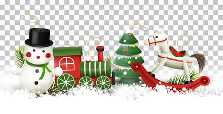 Christmas border with wooden toys decorations in the snowのイラスト素材