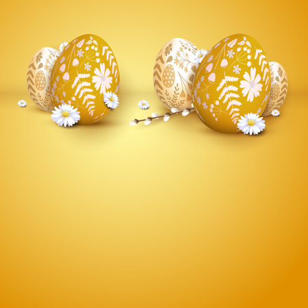 Modern Easter background with Easter eggs with floral pattern.のイラスト素材