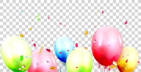 Colorful Birthday balloons and confetti on transparent background.のイラスト素材