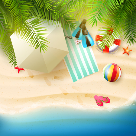 Summer time background with summer accessories on the beachのイラスト素材