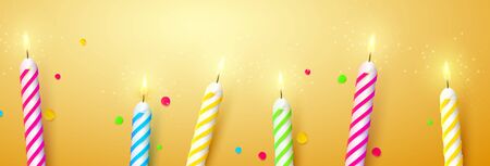 Colorful sparkling candles on orange background. Birthday, anniversary or celebration template.のイラスト素材