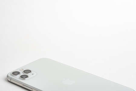Vidalia, Georgia, USA / September 27, 2019: A studio product shot of Appleâs iPhone 11 Pro Max mobile phone in silver set on white background.のeditorial素材