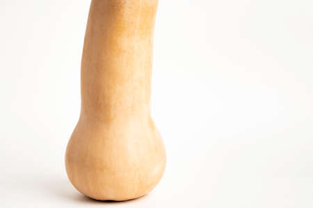 A close-up shot of a butternut squash set on a plain white background.の写真素材