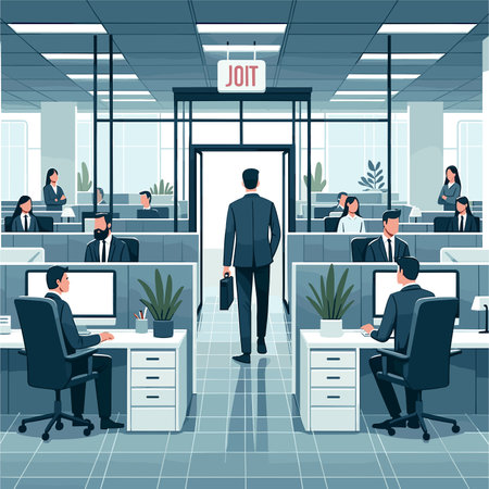 Business people working in the office. Vector illustration in flat style.のイラスト素材