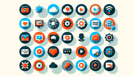Flat design modern vector illustration icons set of social media and multimedia.のイラスト素材