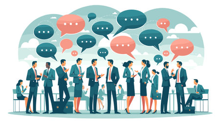Group of business people talking with speech bubbles. Flat vector illustration.のイラスト素材