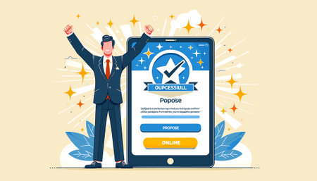 Successful business man winner standing with raised hands up. Vector illustrationのイラスト素材