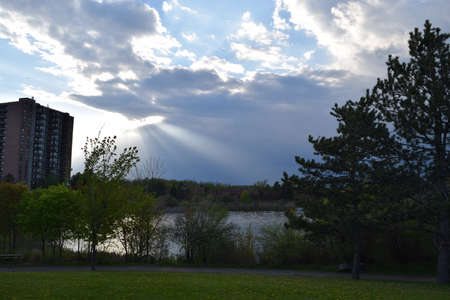 Wonderful sky above the lake viewの写真素材