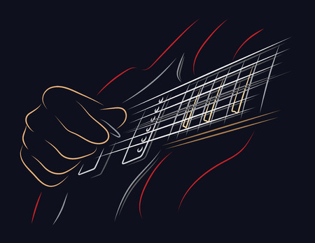 Playing guitar. Right hand picking a string.のイラスト素材