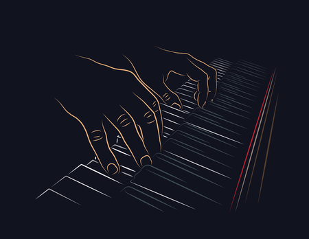 Playing piano. Hands on piano keyboard.のイラスト素材