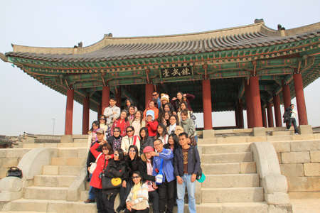 HWA SEONG FORTRESS,KOREA - APRIL 06: The unidentified tourists are travelling and enjoy  on april 06,2011 at hwa seong fortress ,koreaのeditorial素材