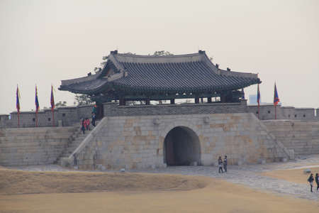 HWA SEONG FORTRESS,KOREA - APRIL 06: The unidentified tourists are travelling and enjoy  on april 06,2011 at hwa seong fortress ,koreaのeditorial素材