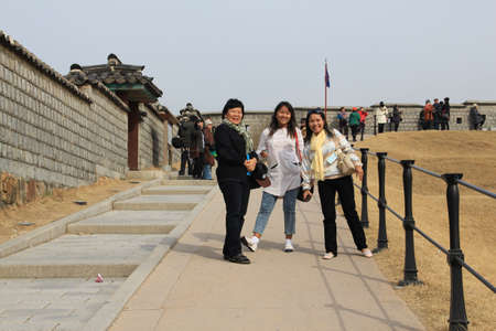 HWA SEONG FORTRESS,KOREA - APRIL 06: The unidentified tourists are travelling and enjoy  on april 06,2011 at hwa seong fortress ,koreaのeditorial素材
