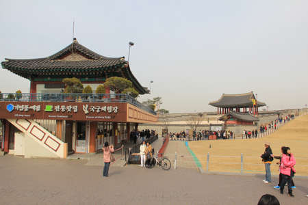 HWA SEONG FORTRESS,KOREA - APRIL 06: The unidentified tourists are travelling and enjoy  on april 06,2011 at hwa seong fortress ,koreaのeditorial素材