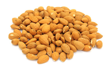 nuts almonds on a white backgroundの写真素材