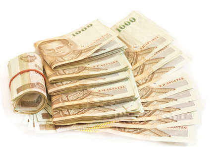 Thai money isolated on white backgroundの写真素材
