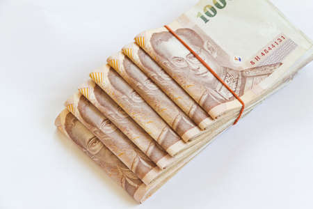 Close up stack of Thai one thousand type banknotes の写真素材