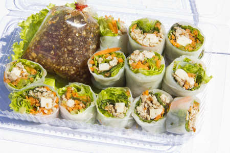 Fresh thai vegetable rolls on the plateの写真素材