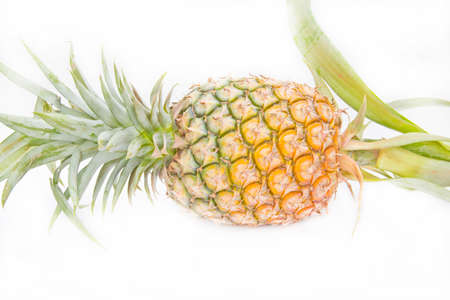 ripe pineapple isolated on white の写真素材