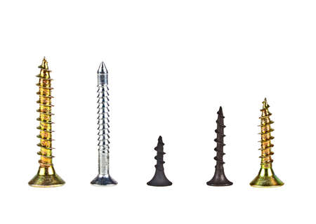 Various screws on a white backgroundの写真素材