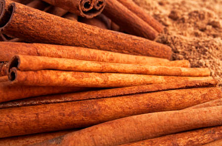 Cinnamon sticks and ground cinnamonの写真素材