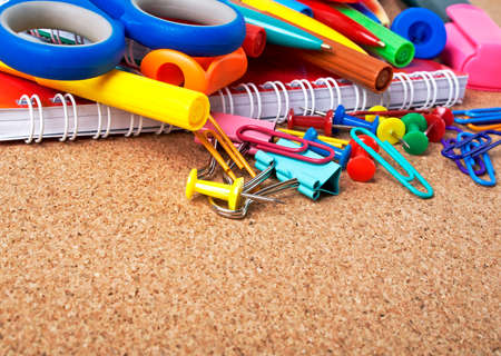 School supplies on a cork board