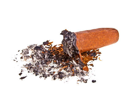 Cigar with ash isolated on a white backgroundの写真素材