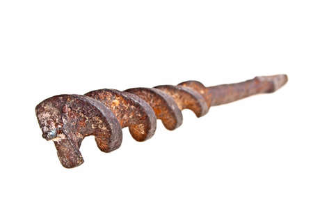 Old rusty drill bit on a white background