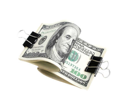 Money clips with dollars on a white background
