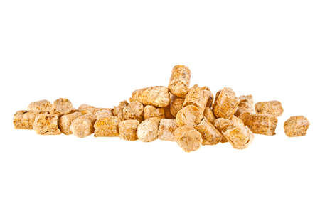 Pelleted compound feed Isolated on white background, wheatfeed pellets
