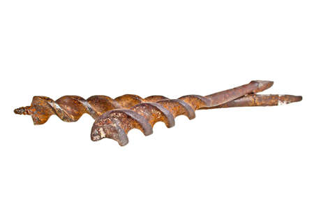 Old rusty drill bits on a white background