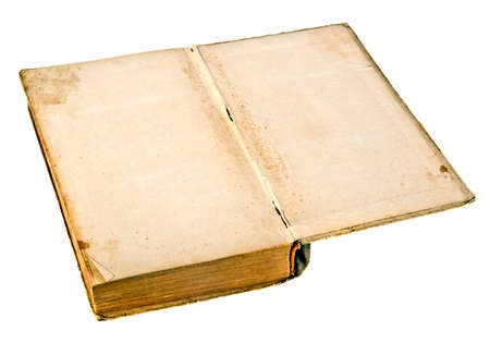 Open old book isolated on white backgroundの写真素材