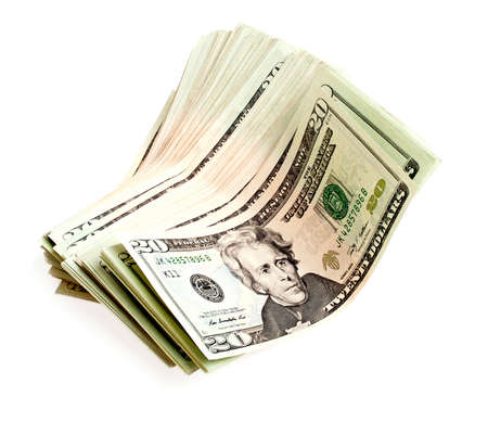 Banknotes in twenty dollars isolated on a white background