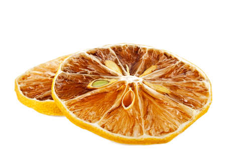 Dried lemon slices isolated on white backgroundの写真素材