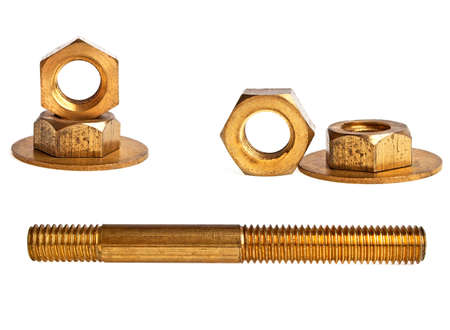 Set of different screws and screw-nuts isolated on white background