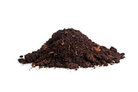 Pile heap of soil humus isolated on white backgroundの写真素材