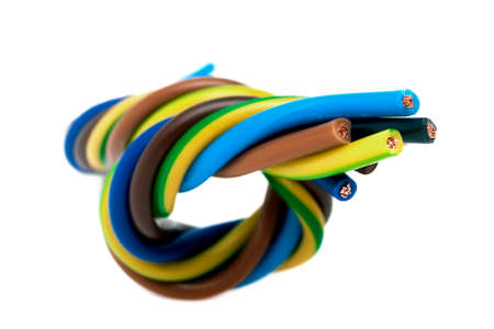 Closeup of a electric cable on a white backgroundの写真素材