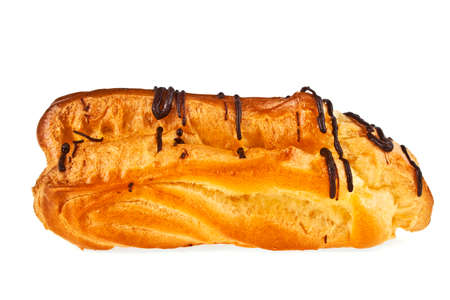 Eclair with custard isolated on white backgroundの写真素材
