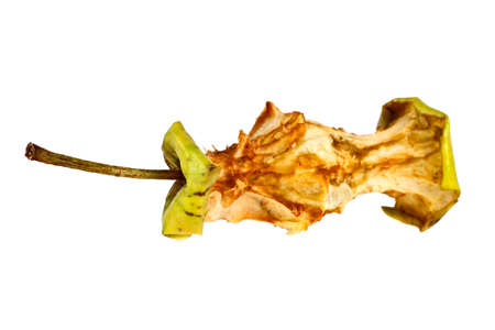 Apple core on a white backgroundの写真素材