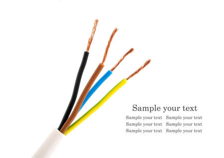 Closeup of a electric cable on a white background