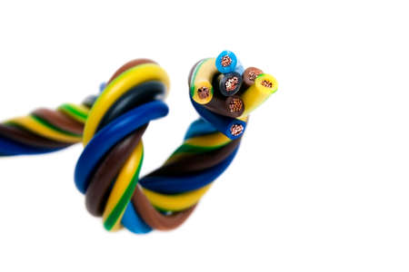 Closeup of a electric cable on a white background