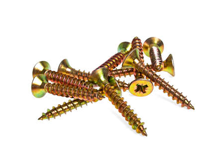Golden screws on white background