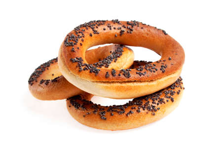 Bagels with poppy seeds isolated on white backgroundの写真素材