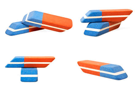 Colorful erasers collection isolated on a white backgroundの写真素材