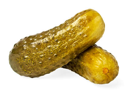 Pickled cucumbers on white backgroundの写真素材