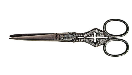 Old scissors isolated on white backgroundの写真素材